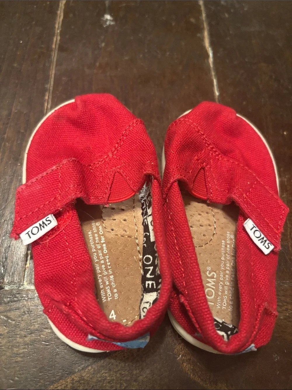 Toms Kids Red Canvas Slip-On Moccasins with Hook-and-Loop Strap